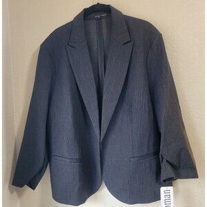 Amanda + Chelsea Womens Blazer Jacket Ruched Sleeves Sz 3X Black Gray Stretchy